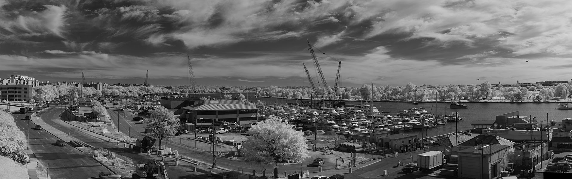 Infrared Panoramic Photo of Washington Waterfront Showing Demolition